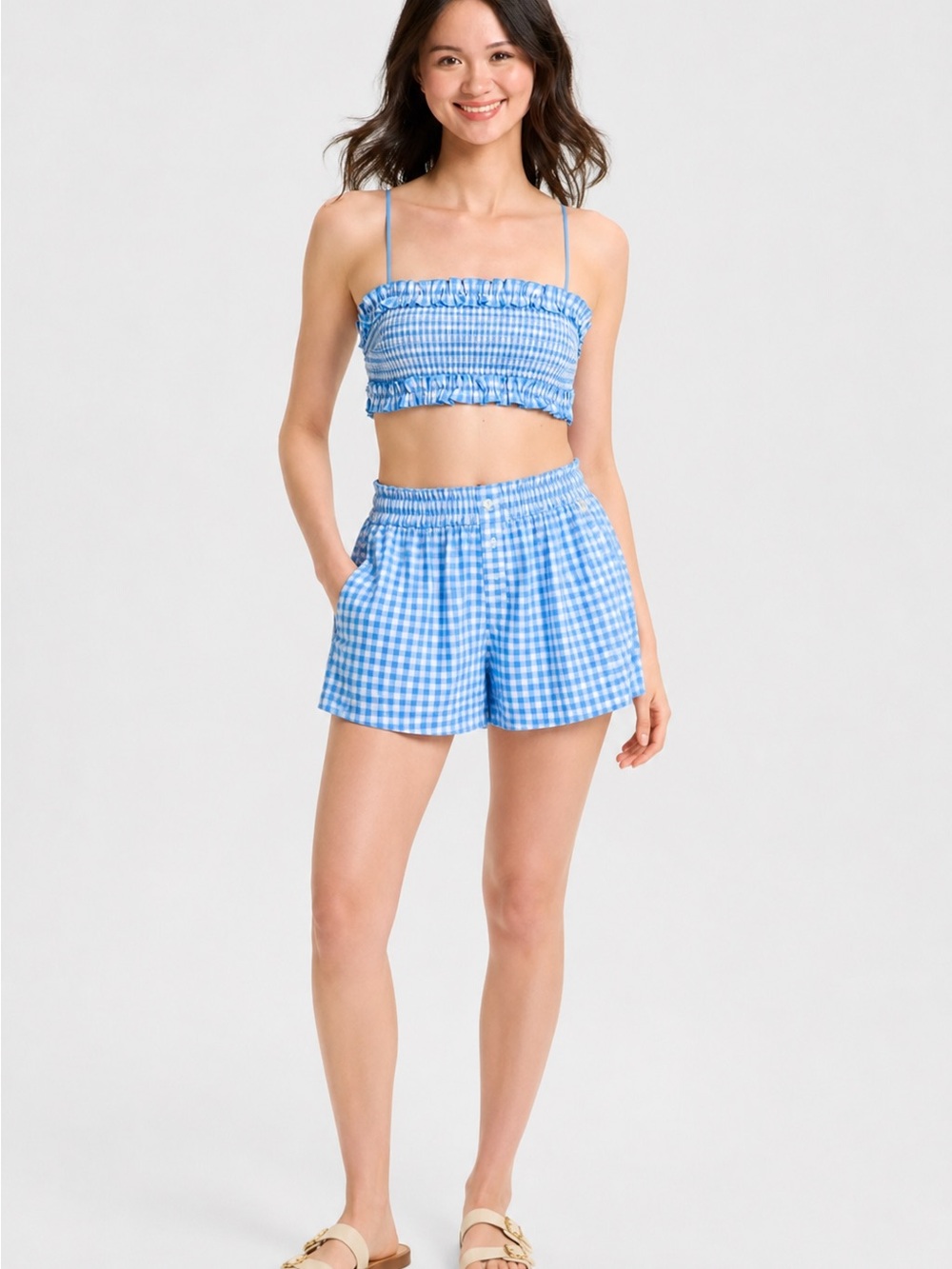 Cassie Blue Plaid Matching Lounge Set Women’s Sz S 💙